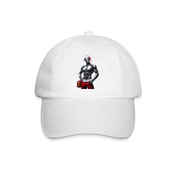 Cyber robot with Santa hat and gift - Baseball Cap - white/white - Front
