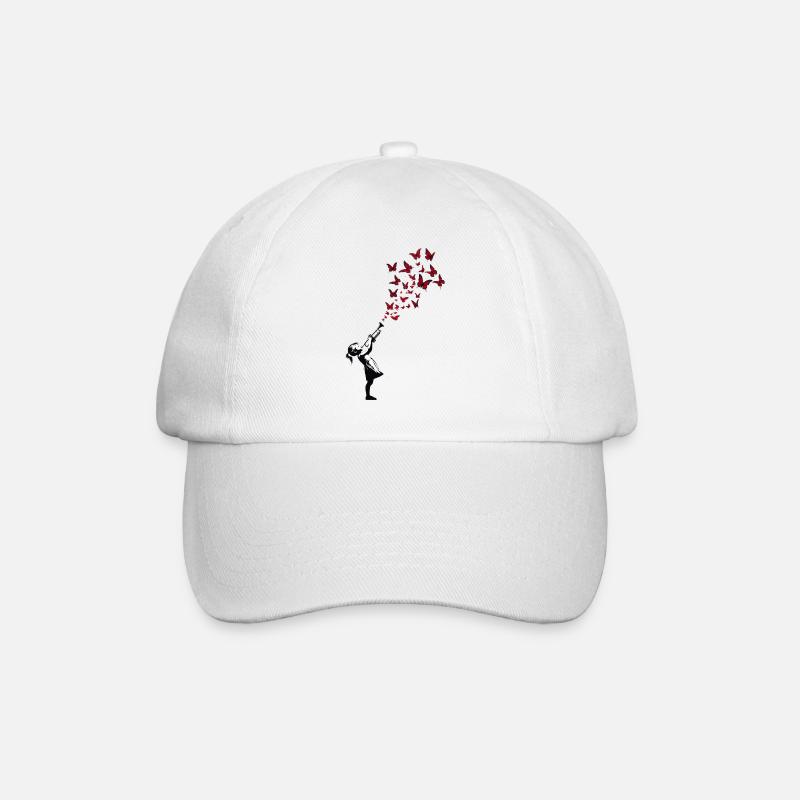 Mädchen mit Trompete Schmetterling Streetart Stil - Baseballkappe - Weiß/Weiß