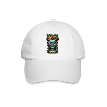 Tiki / Hawaii / Tropisch /Insel / Kultur / Logo - Baseballkappe - Weiß/Weiß - Vorne