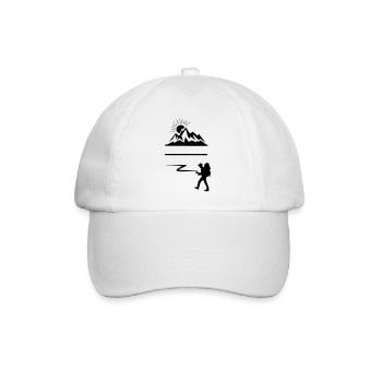 Rucksackwanderer, Berge auf Hintergrundbanner - Baseballkappe - Weiß/Weiß - Vorne