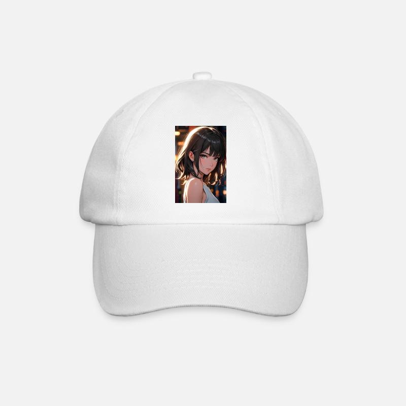 Wunderschöne Anime-Kunst – Porträt eines Mädchen - Baseballkappe - Weiß/Weiß