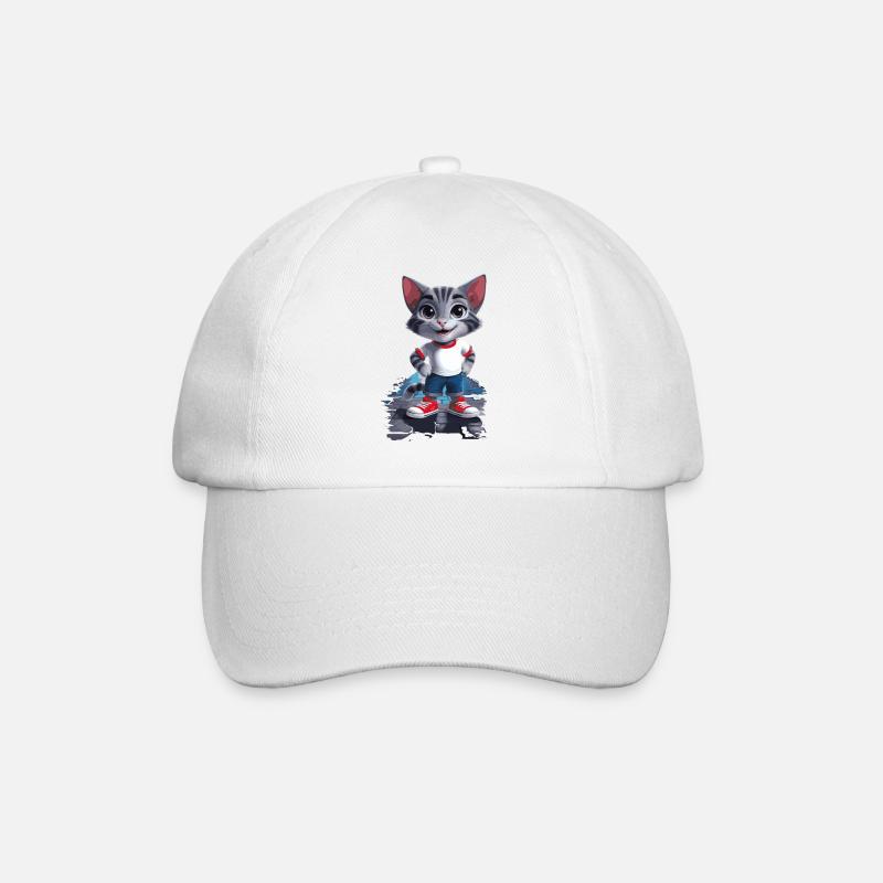 Verspielte Katze im Kinder-Stil - Baseballkappe - Weiß/Weiß