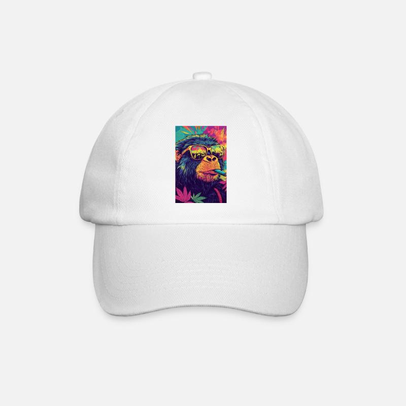 Psychedelischer Affe mit Sonnenbrille - Baseballkappe - Weiß/Weiß