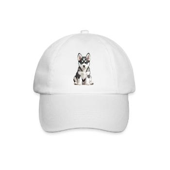 Illustration of young dark grey husky puppy - Baseball Cap - white/white - Front