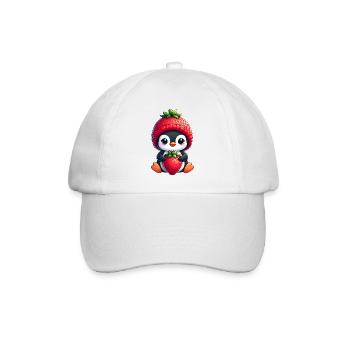 Süßer Cartoon Pinguin Erdbeere Fruchtig Spaß - Baseballkappe - Weiß/Weiß - Vorne