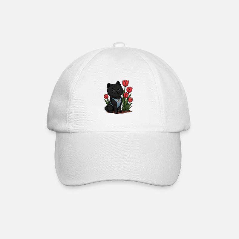 Süßer Spitz Hund mit Tulpen - Baseballkappe - Weiß/Weiß
