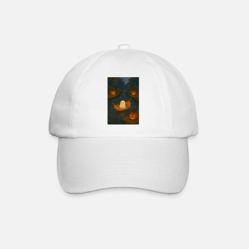 Cute Ghost in Autumn Foliage - Baseball Cap - white/white