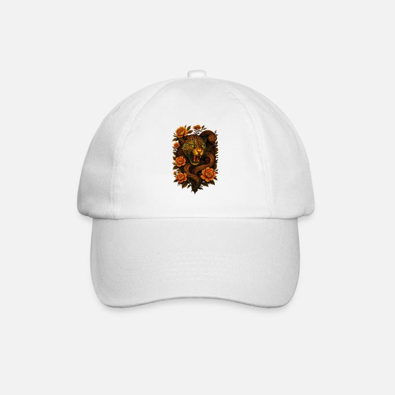 Fauchender Leopard & Schlange im Retro Design - Baseballkappe - Weiß/Weiß