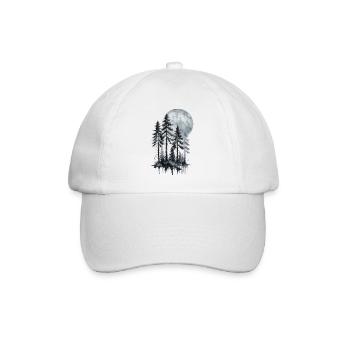 Mondschein Wald Aquarell Silhouette - Baseballkappe - Weiß/Weiß - Vorne
