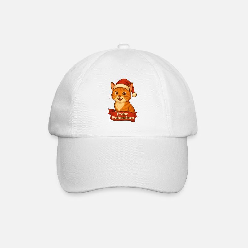 Katzenweihnachtskater mit Santa-Hut - Baseballkappe - Weiß/Weiß