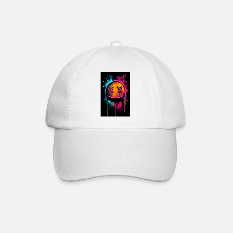 Neon-Graffiti-Smiley mit X-Augen - Baseballkappe - Weiß/Weiß