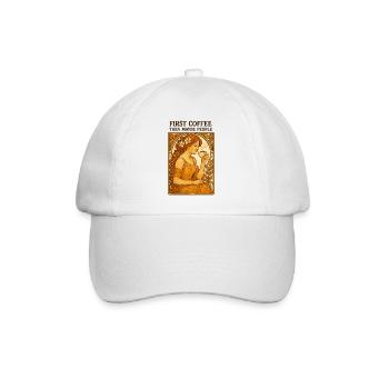 Erst Kaffee Dann Menschen Vintage Pin-Up Geschenk - Baseballkappe - Weiß/Weiß - Vorne