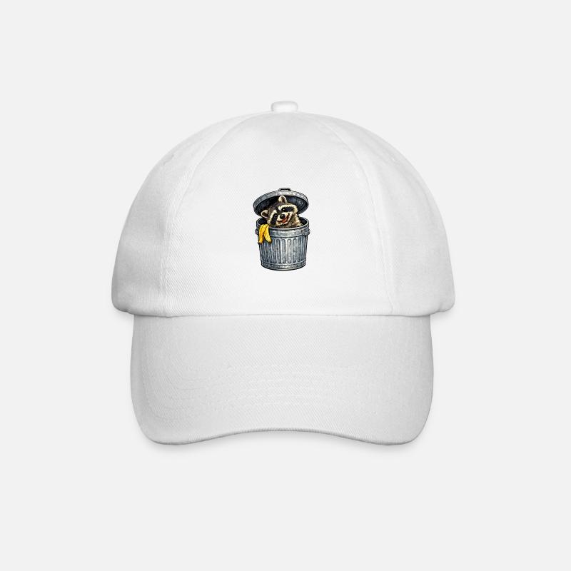 Waschbär im Mülltonne mit Banane - Baseballkappe - Weiß/Weiß