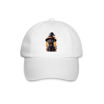 Halloween Cat with Witch Hat - Baseball Cap - white/white - Front