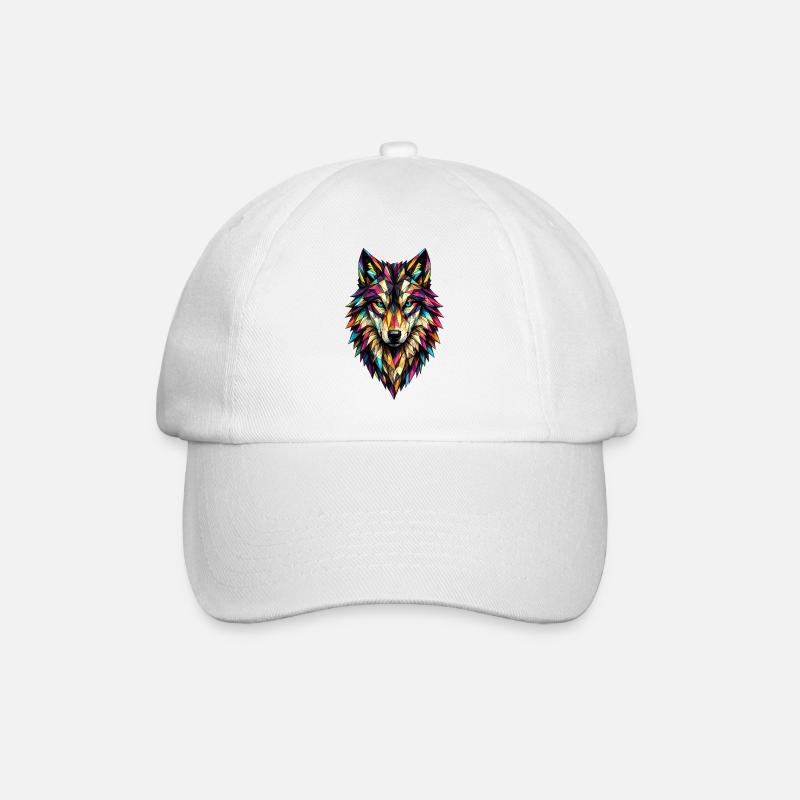 Farbgeometrischer Wolf - Baseballkappe - Weiß/Weiß
