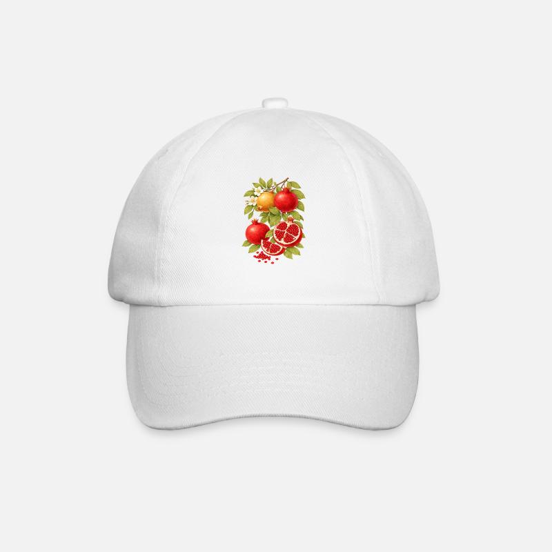 Granatapfel Arrangement – Botanischer Vintage Styl - Baseballkappe - Weiß/Weiß