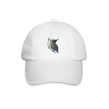 Colorful hummingbird on leaf branch - Baseball Cap - white/white - Front