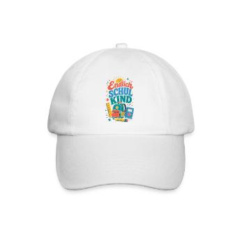 Endlich Schulkind – bunte Schultasche - Baseballkappe - Weiß/Weiß - Vorne