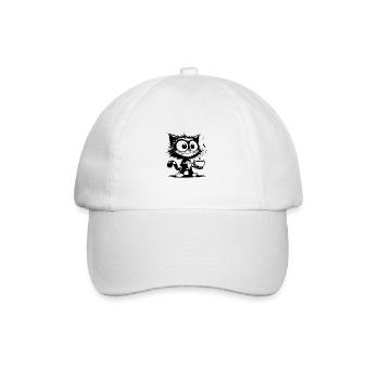 Drôle de chat souriant avec tasse à café - Casquette classique - blanc/blanc - Devant