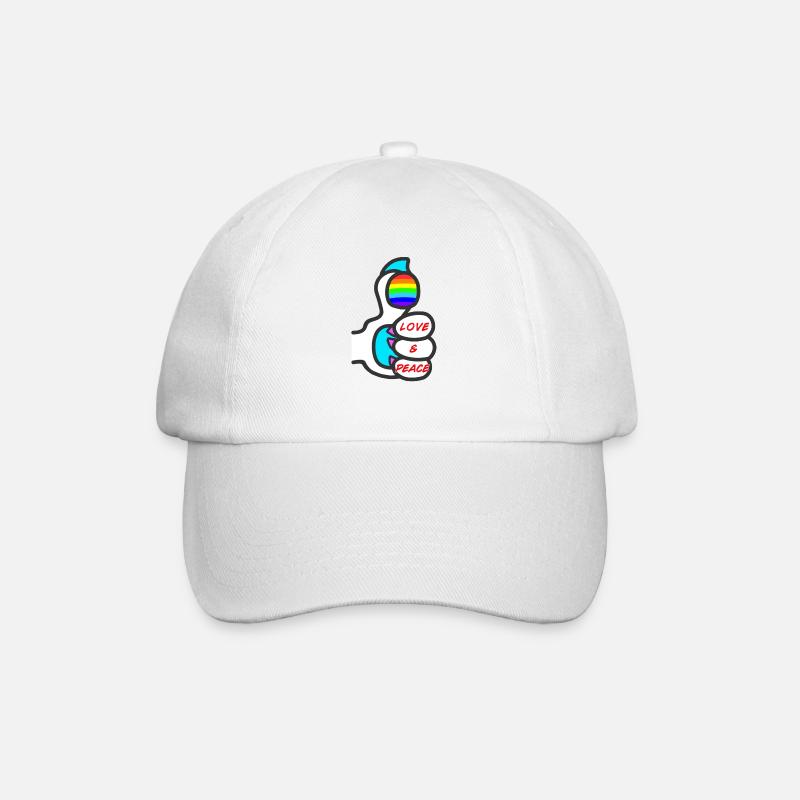 Love &; Peace, mit Pfote und Regenbogen - Baseballkappe - Weiß/Weiß