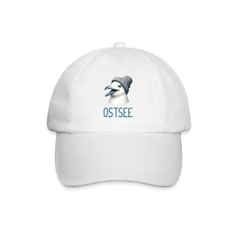 Gute Laune Nordsee - Moin Möwe mit Beanie Mütze - Baseballkappe - Weiß/Weiß - Vorne