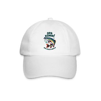Opa komm wir gehen Angeln - springender Hecht - Baseballkappe - Weiß/Weiß - Vorne