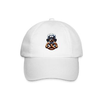 Teckel avec chapeau de boulanger et grand bretzel - Casquette classique - blanc/blanc - Devant