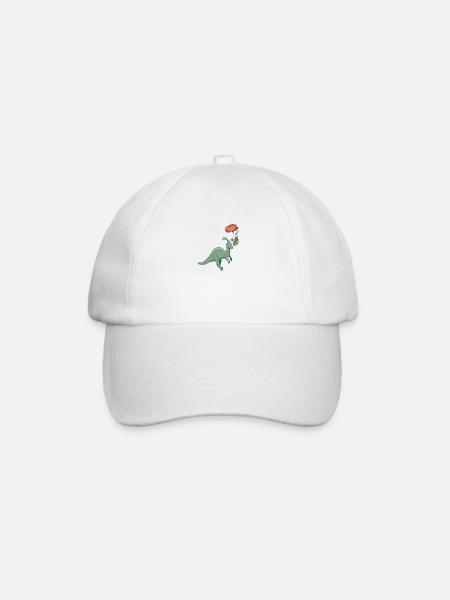 sweet dinosaur with flower - Baseball Cap - white/white