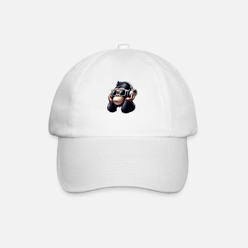 Chimpanzé singe avec lunettes de soleil et écouteurs - Casquette classique - blanc/blanc