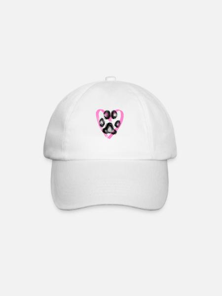 Paw print with heart, pink - Baseball Cap - white/white