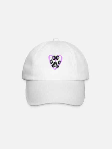 Paw print with heart, purple - Baseball Cap - white/white