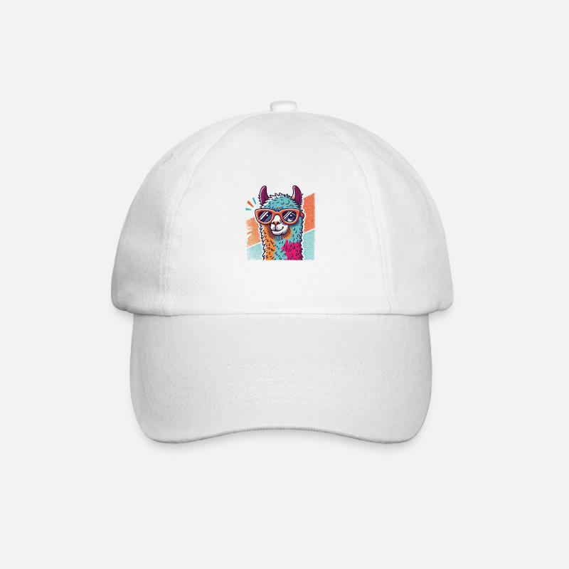 Pop-Art Lama mit Sonnenbrille - Baseballkappe - Weiß/Weiß