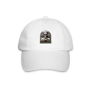 Old Man Baking Skull with Baker's Hat with Bread - Baseball Cap - white/white - Front