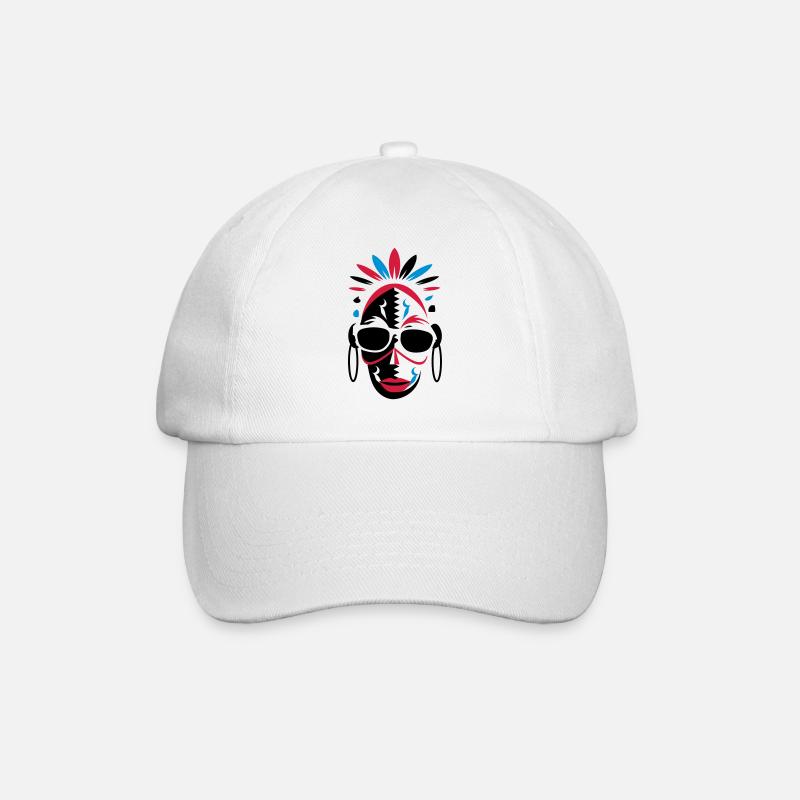 afrikanische Maske mit Sonnenbrille als Stencil - Baseballkappe - Weiß/Weiß