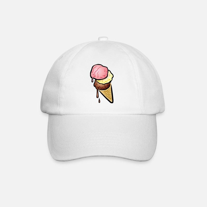 Eistüte mit drei Kugeln Eis - Baseballkappe - Weiß/Weiß