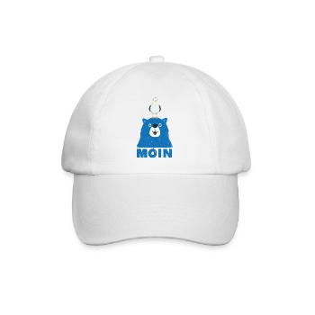 Blauer Bär mit Möwe Kopf Moin Hamburger Dialekt  - Baseballkappe - Weiß/Weiß - Vorne