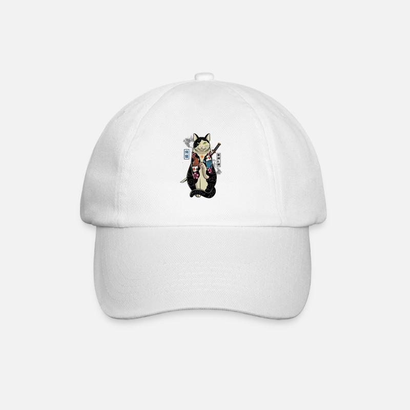 samurai cat - maneki neko - Baseballkappe - Weiß/Weiß