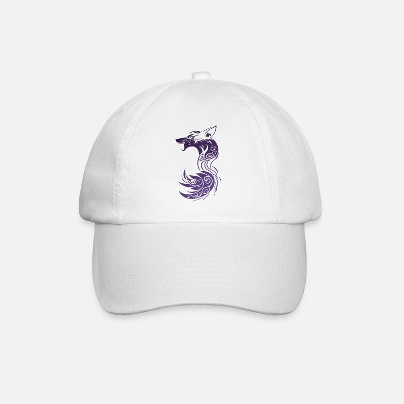 Purple Tribal Fantasy Fox - Baseball Cap - white/white