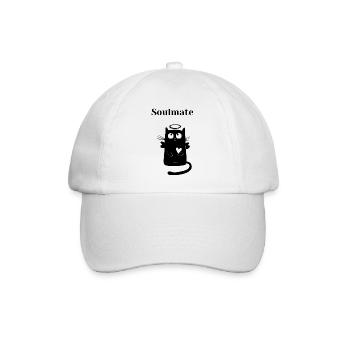 Soulmate schwarze Katze mit Herz + Heiligenschein - Baseballkappe - Weiß/Weiß - Vorne