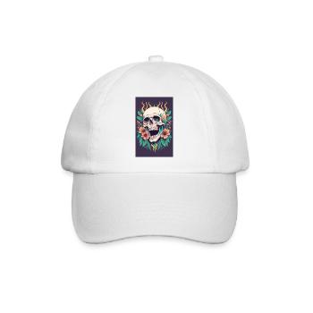 Totenkopf und Blumen - Baseballkappe - Weiß/Weiß - Vorne