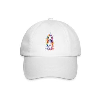 Rainbow Dreams: Kawaii Einhorn Aquarell - Baseballkappe - Weiß/Weiß - Vorne