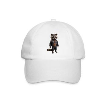 Waschbär in Biker-Montur - Baseballkappe - Weiß/Weiß - Vorne