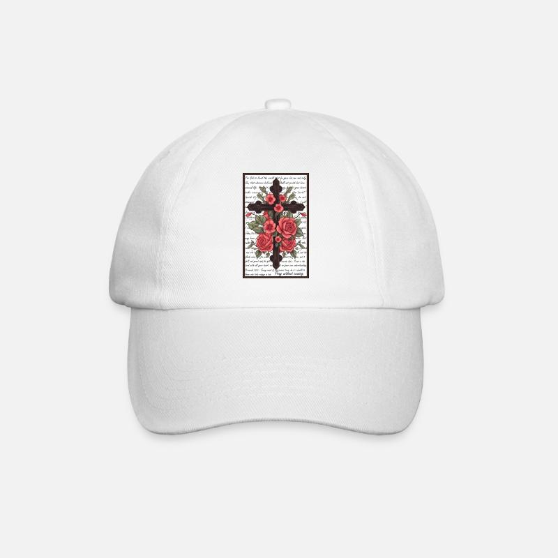 Kreuz mit Rosen und Versen - Baseballkappe - Weiß/Weiß