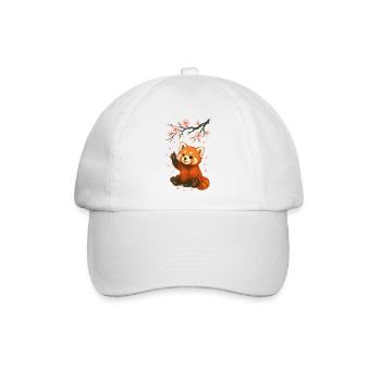 Red Panda, Panda Bear, Japanese, Cherry Blossoms - Baseball Cap - white/white - Front
