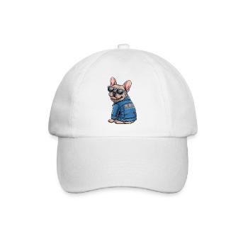 French Bulldog with Sunglasses - Baseball Cap - white/white - Front