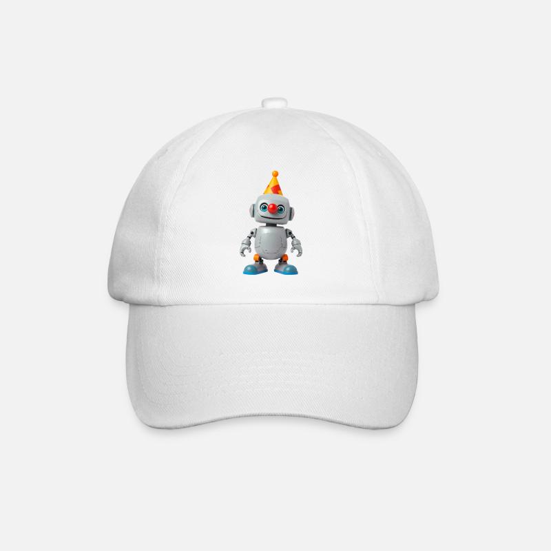 Little robot with party hat - Baseball Cap - white/white