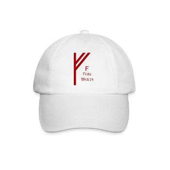 Fehu Rune komplett Rot – Wikinger Futhark Nordisch - Baseballkappe - Weiß/Weiß - Vorne