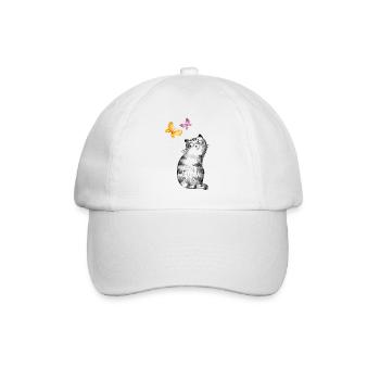 Cat with Butterflies – Sketch Design - Baseball Cap - white/white - Front