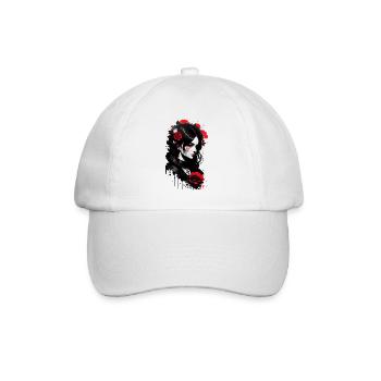 Frau im Gothic-Style mit weißen und roten Rosen - Baseballkappe - Weiß/Weiß - Vorne
