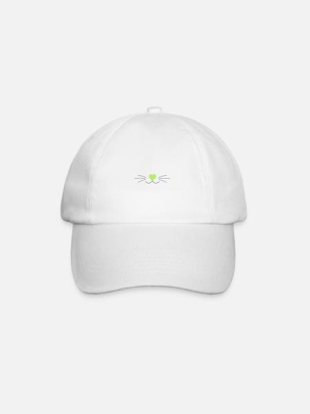 Cat whiskers, green and black, with heart - Baseball Cap - white/white